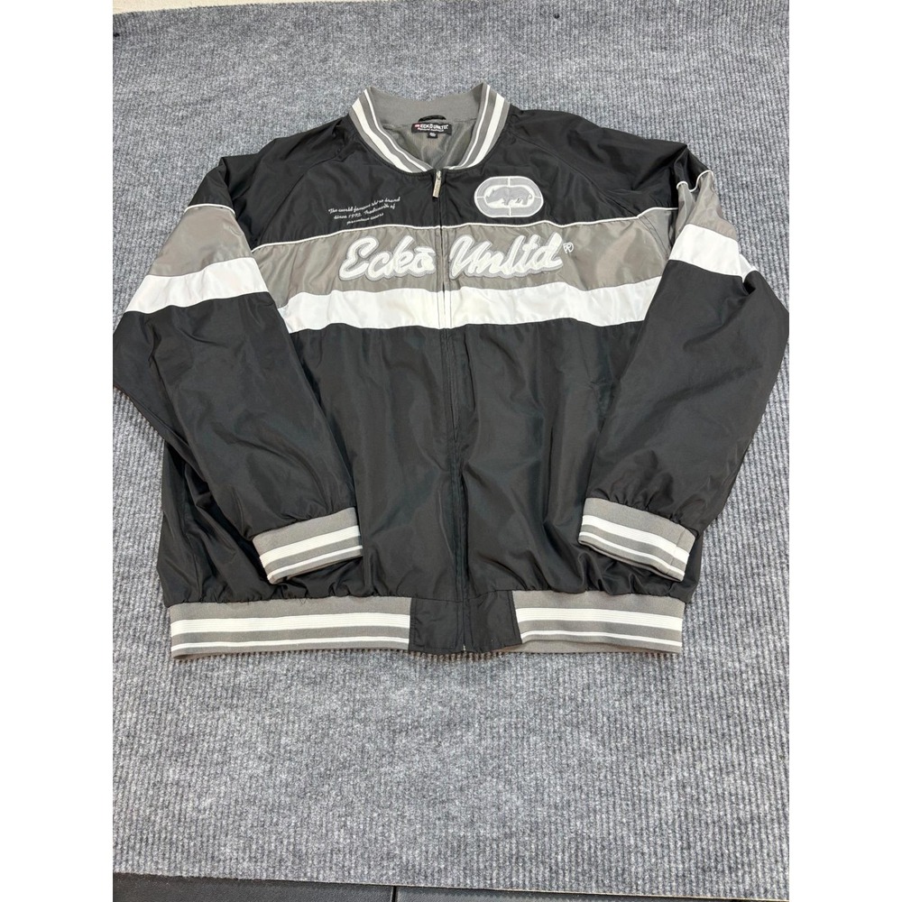 Ecko Unltd Mens 3XL Windbreaker Jacket Black Grey Colorblock Full Zip Rhino Logo